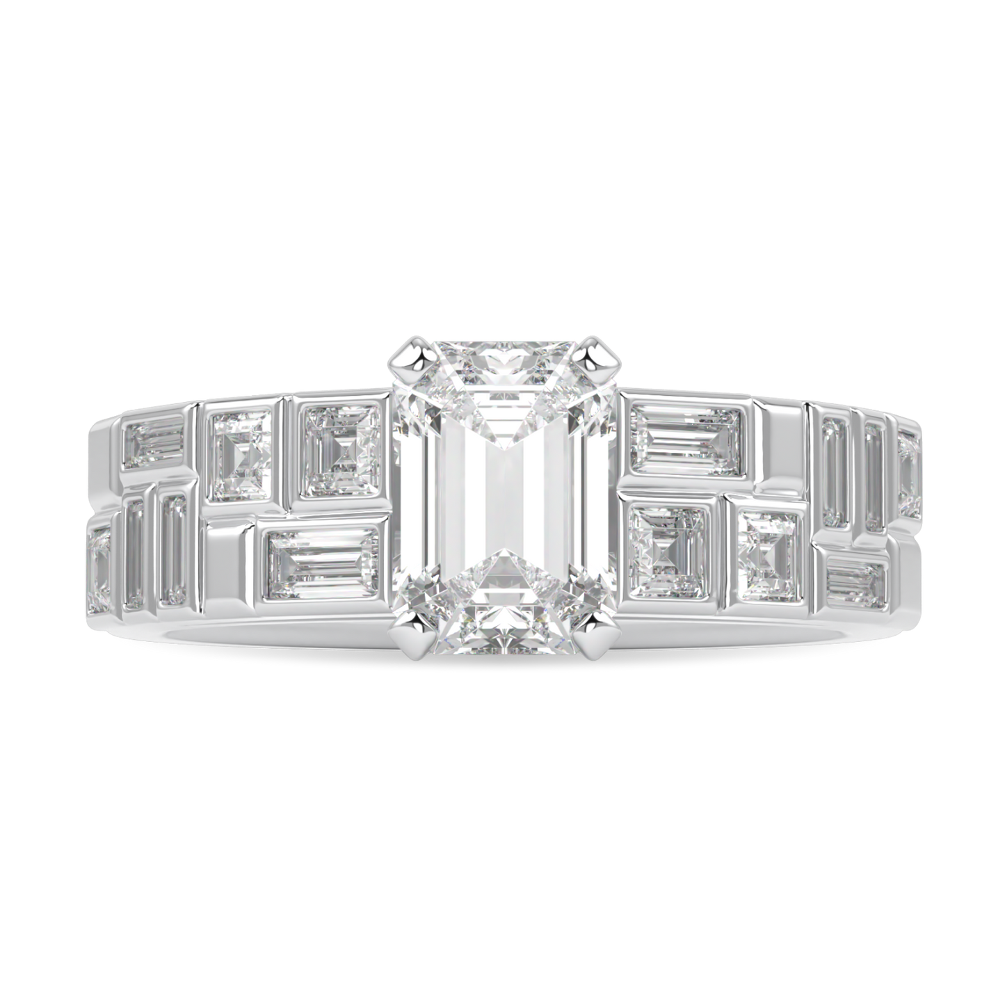 Force Platinum Double Row Emerald Cut Diamond Engagement Ring 1.00cts