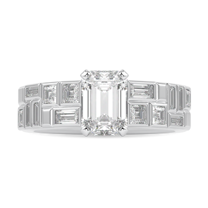 Force Platinum Double Row Emerald Cut Diamond Engagement Ring 1.00cts