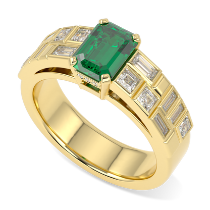 Force Yellow Gold Double Row Emerald And Diamond Engagement Ring 0.95cts