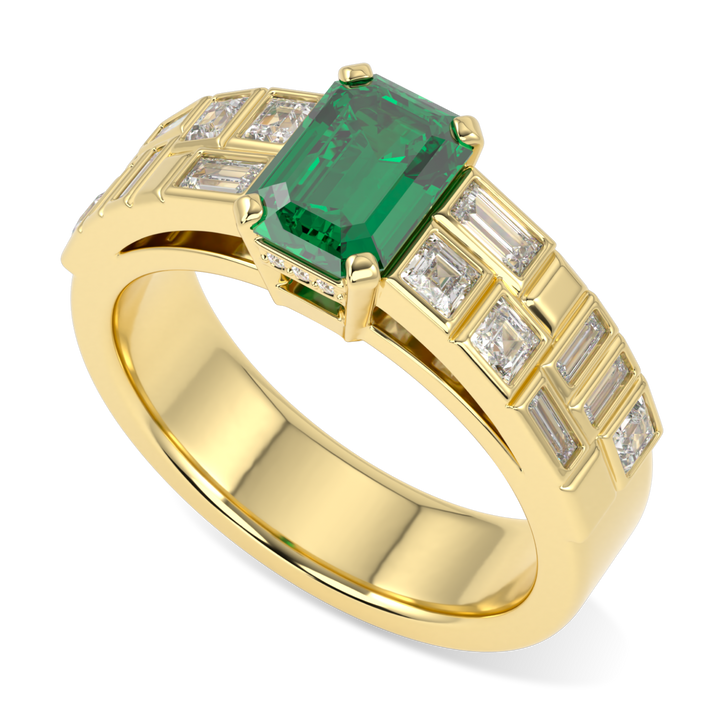 Force Yellow Gold Double Row Emerald And Diamond Engagement Ring 0.95cts