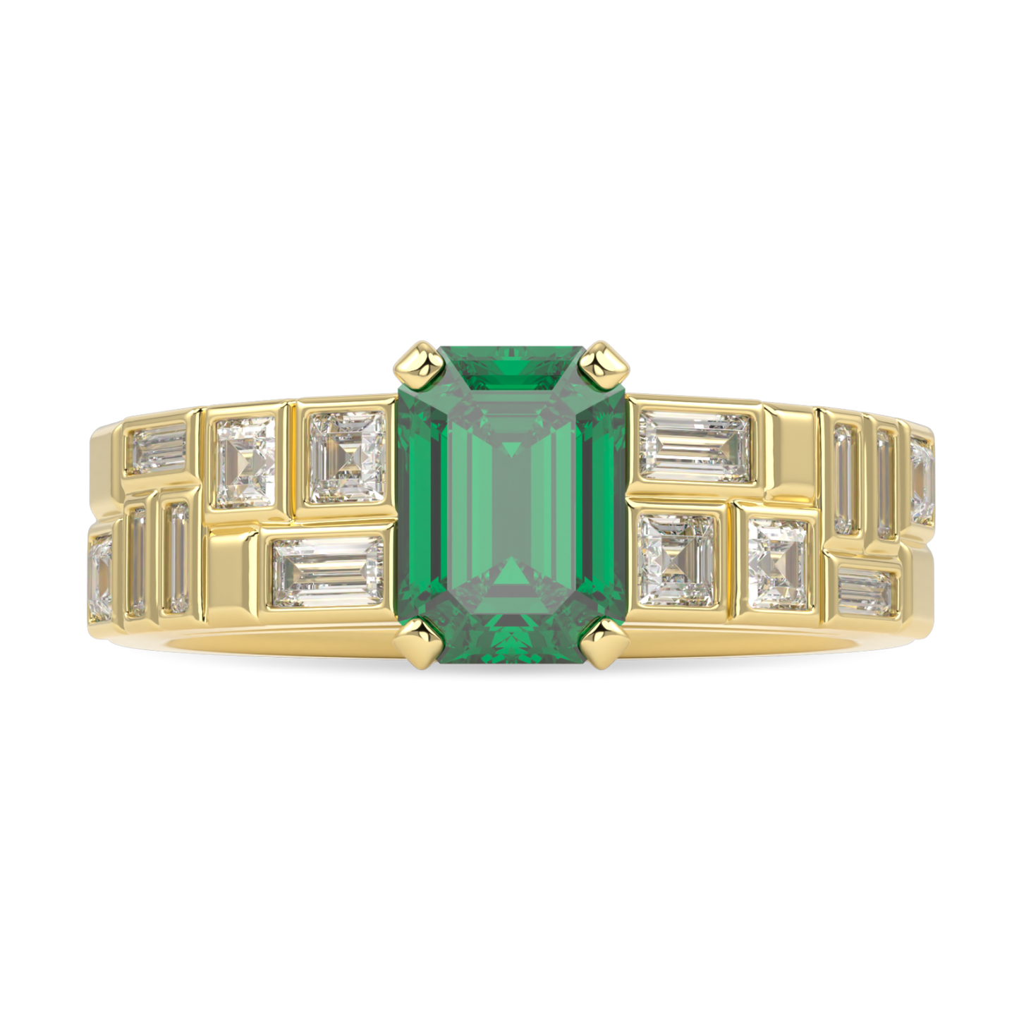 Force Yellow Gold Double Row Emerald And Diamond Engagement Ring 0.95cts