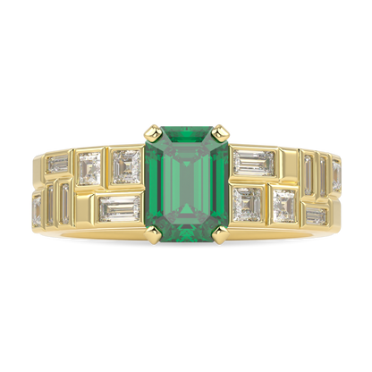 Force Yellow Gold Double Row Emerald And Diamond Engagement Ring 0.95cts