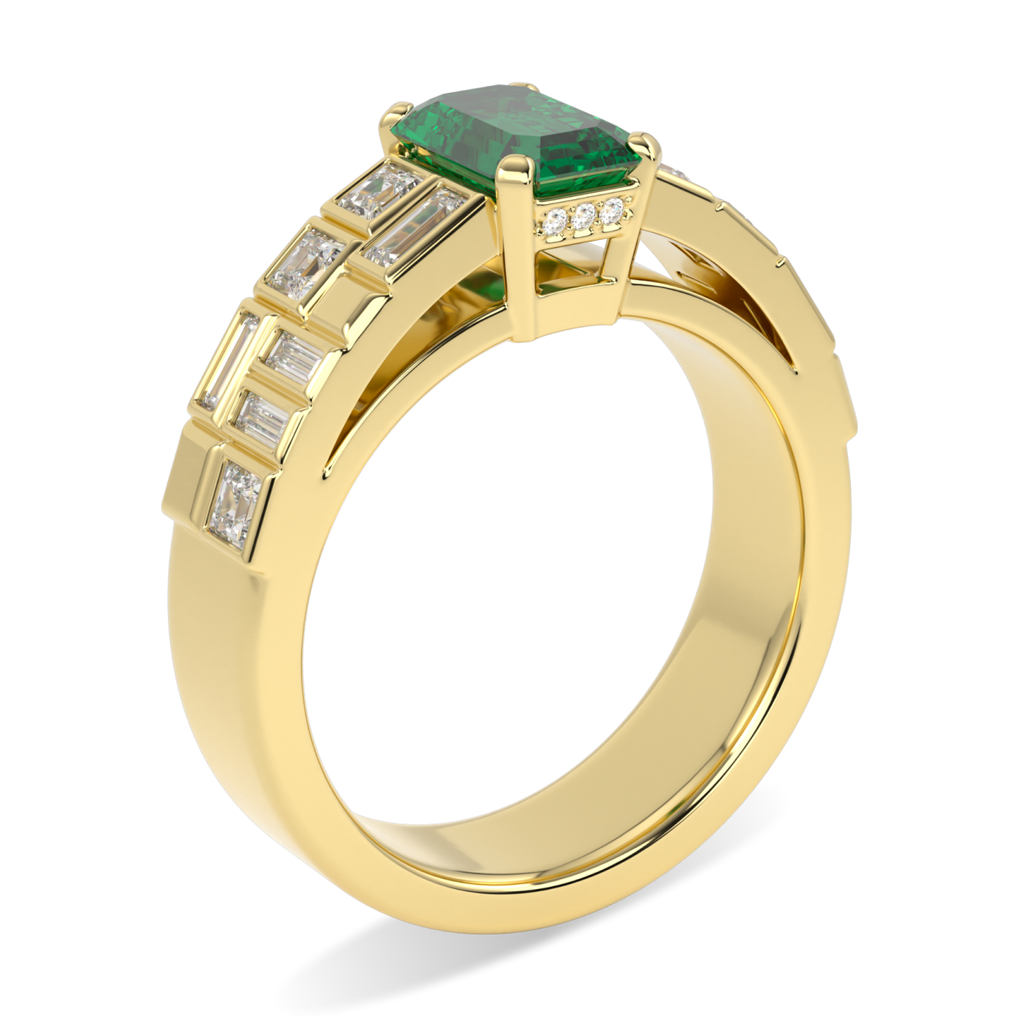 Force Yellow Gold Double Row Emerald And Diamond Engagement Ring 0.95cts