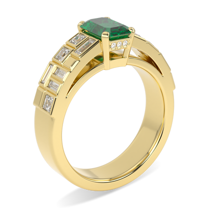 Force Yellow Gold Double Row Emerald And Diamond Engagement Ring 0.95cts