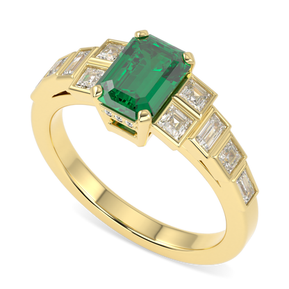 Force Yellow Gold Emerald and Diamond Engagement Ring 0.95cts