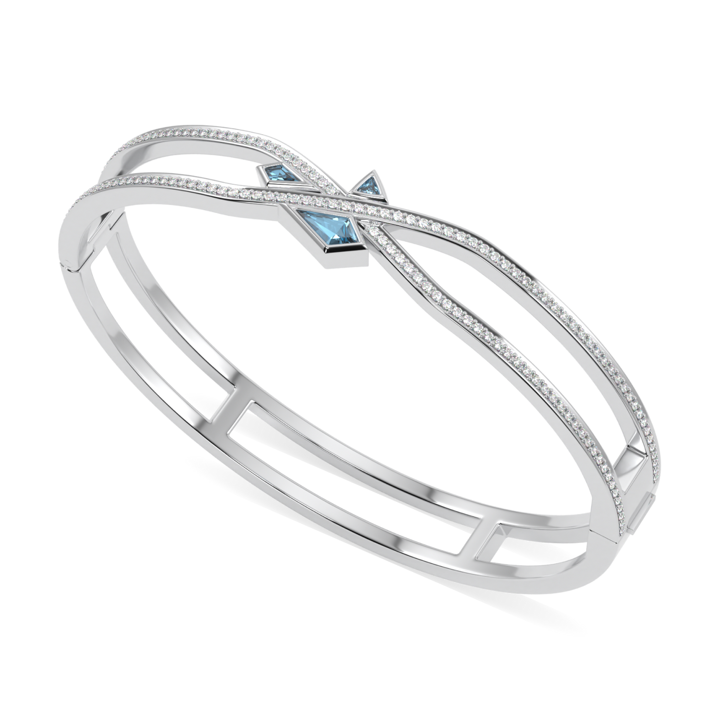 Neo Aquamarine Double Row Diamond Bangle