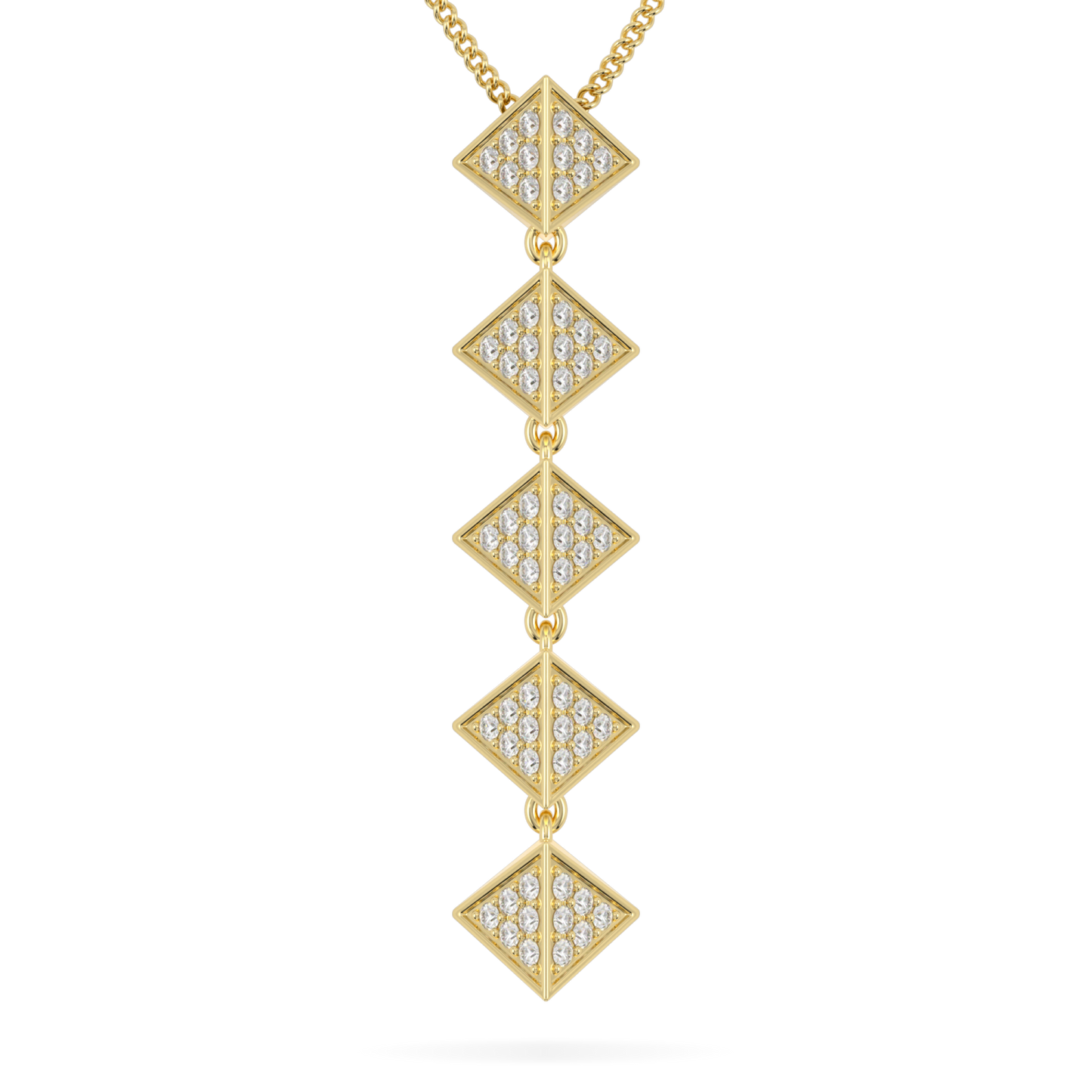 Origami Long Yellow Gold Diamond Trefoil Pendant