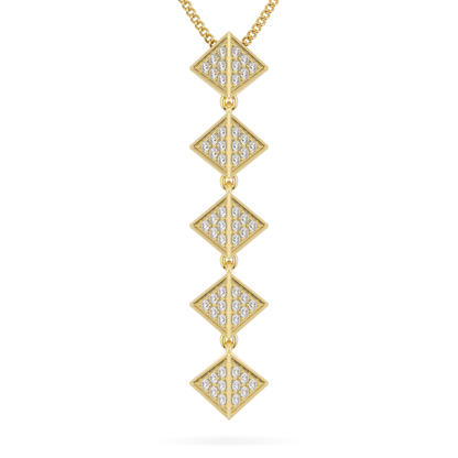 Origami Long Yellow Gold Diamond Trefoil Pendant