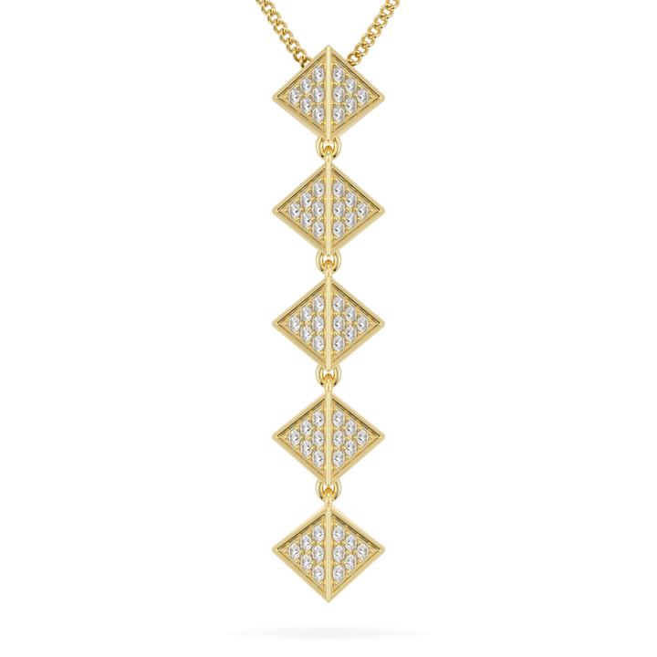 Origami Long Yellow Gold Diamond Trefoil Pendant