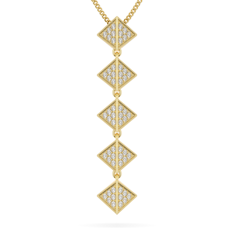 Origami Long Yellow Gold Diamond Trefoil Pendant