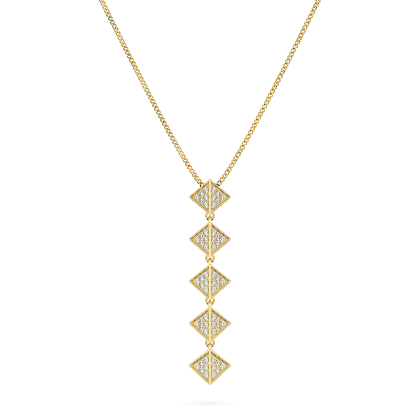 Origami Long Yellow Gold Diamond Trefoil Pendant