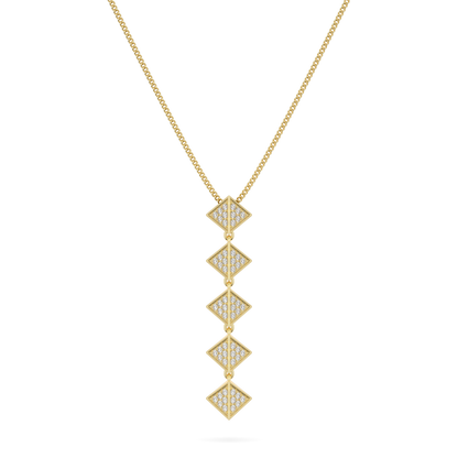 Origami Long Yellow Gold Diamond Trefoil Pendant