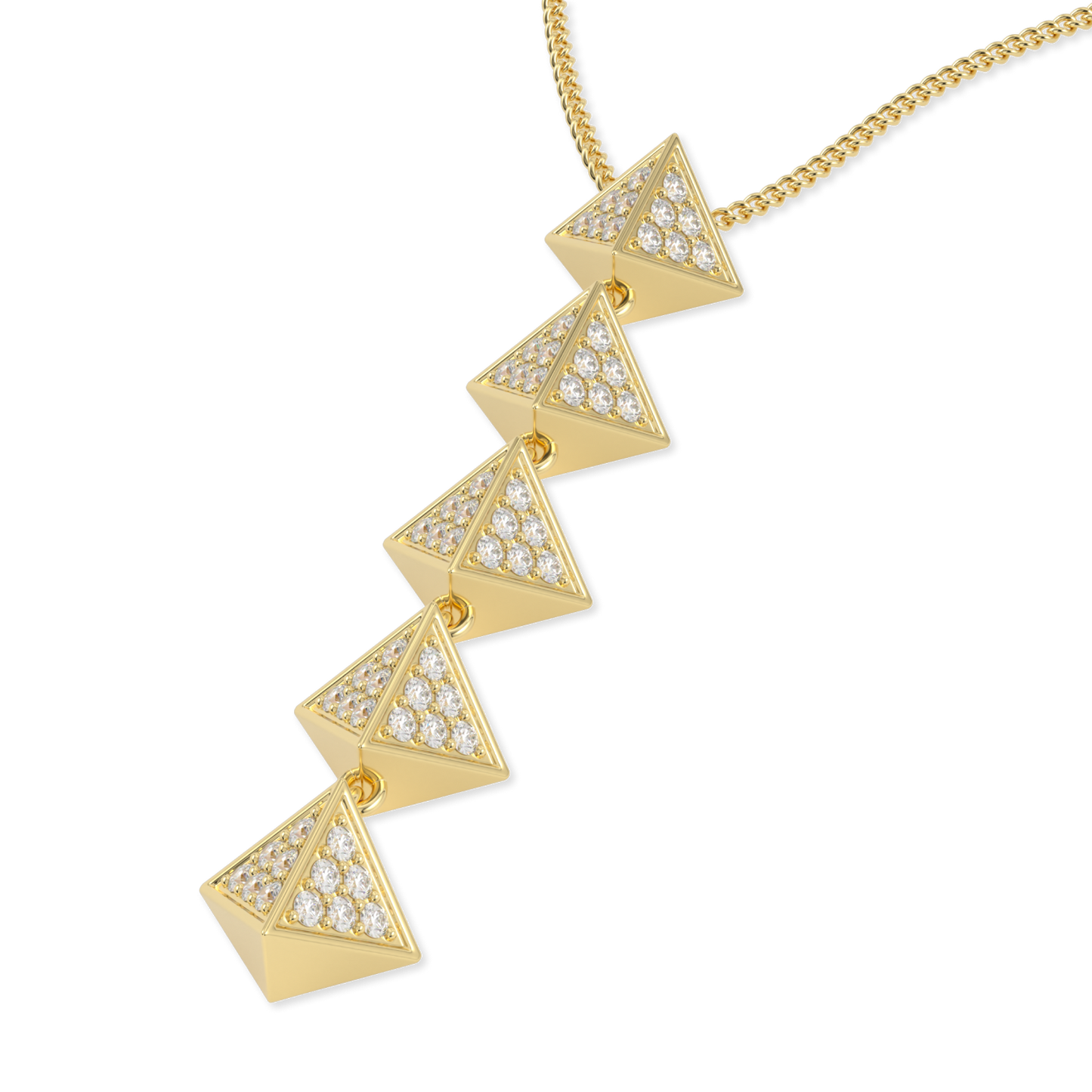 Origami Long Yellow Gold Diamond Trefoil Pendant