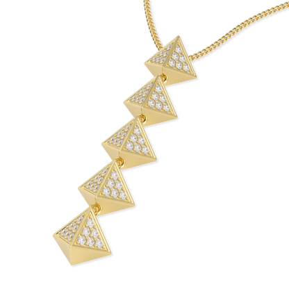 Origami Long Yellow Gold Diamond Trefoil Pendant