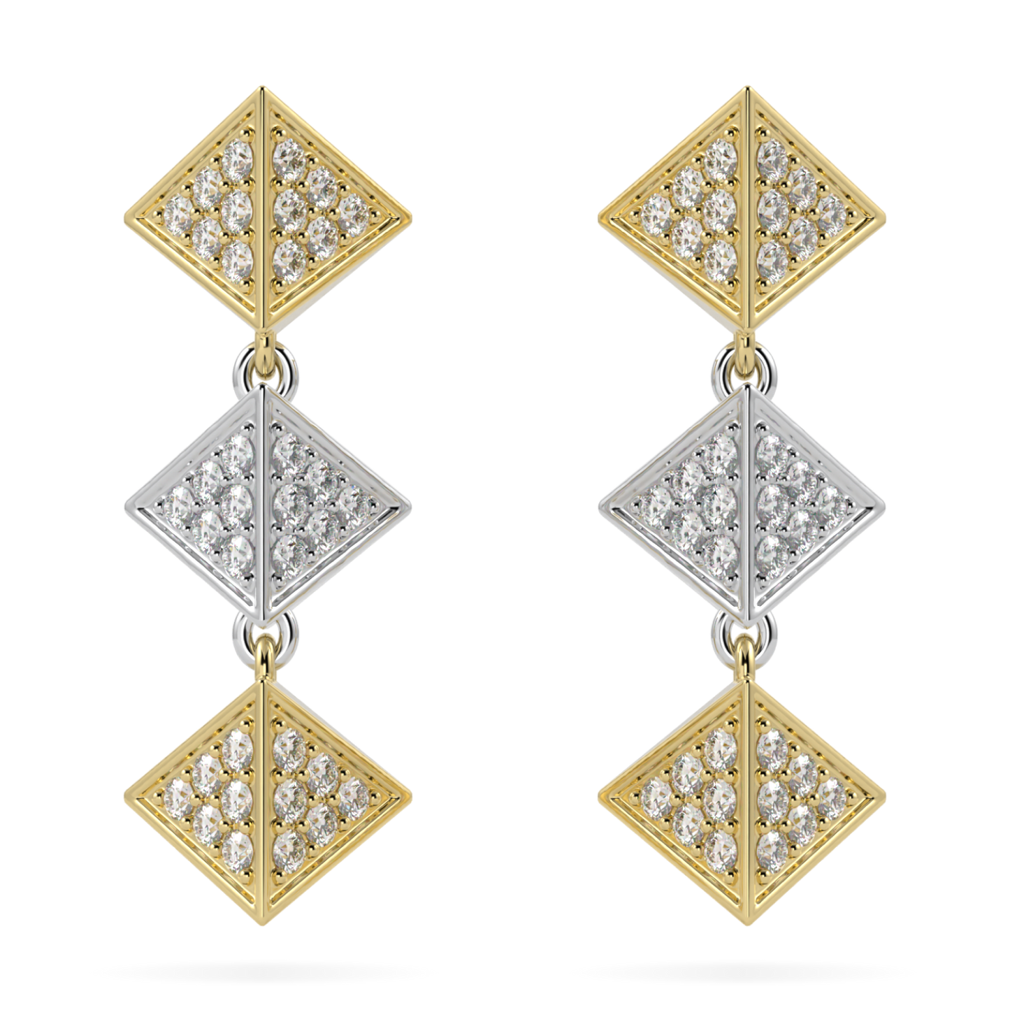 Origami Yellow And White Gold Diamond Trefoil Drop Earrings