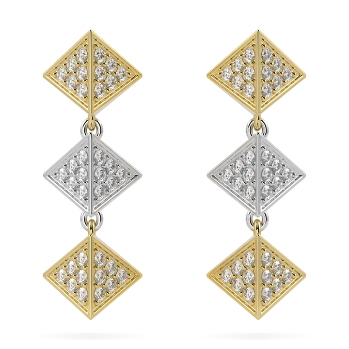 Origami Yellow And White Gold Diamond Trefoil Drop Earrings