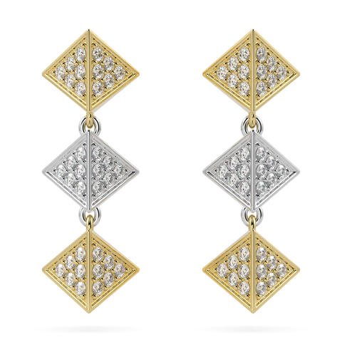 Origami Yellow And White Gold Diamond Trefoil Drop Earrings