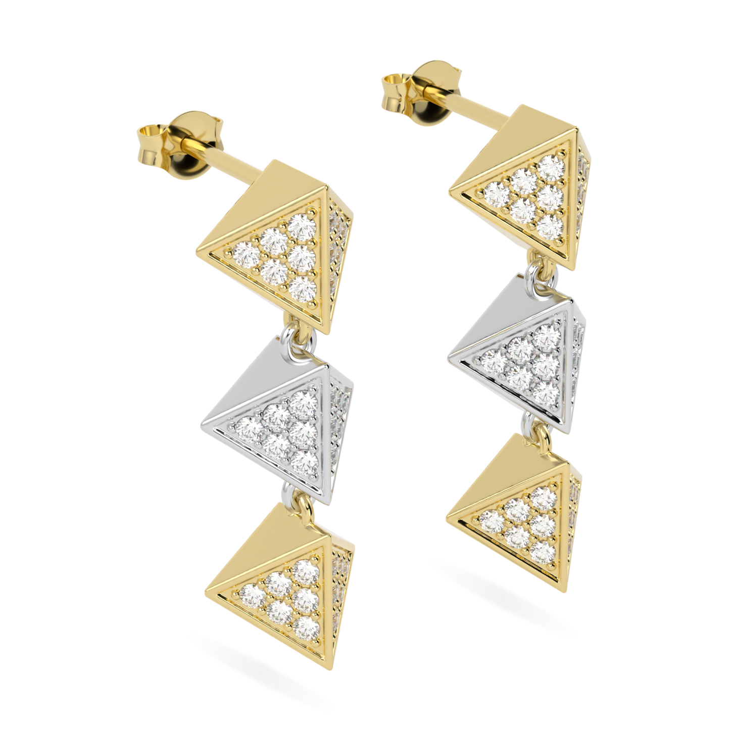 Origami Yellow And White Gold Diamond Trefoil Drop Earrings