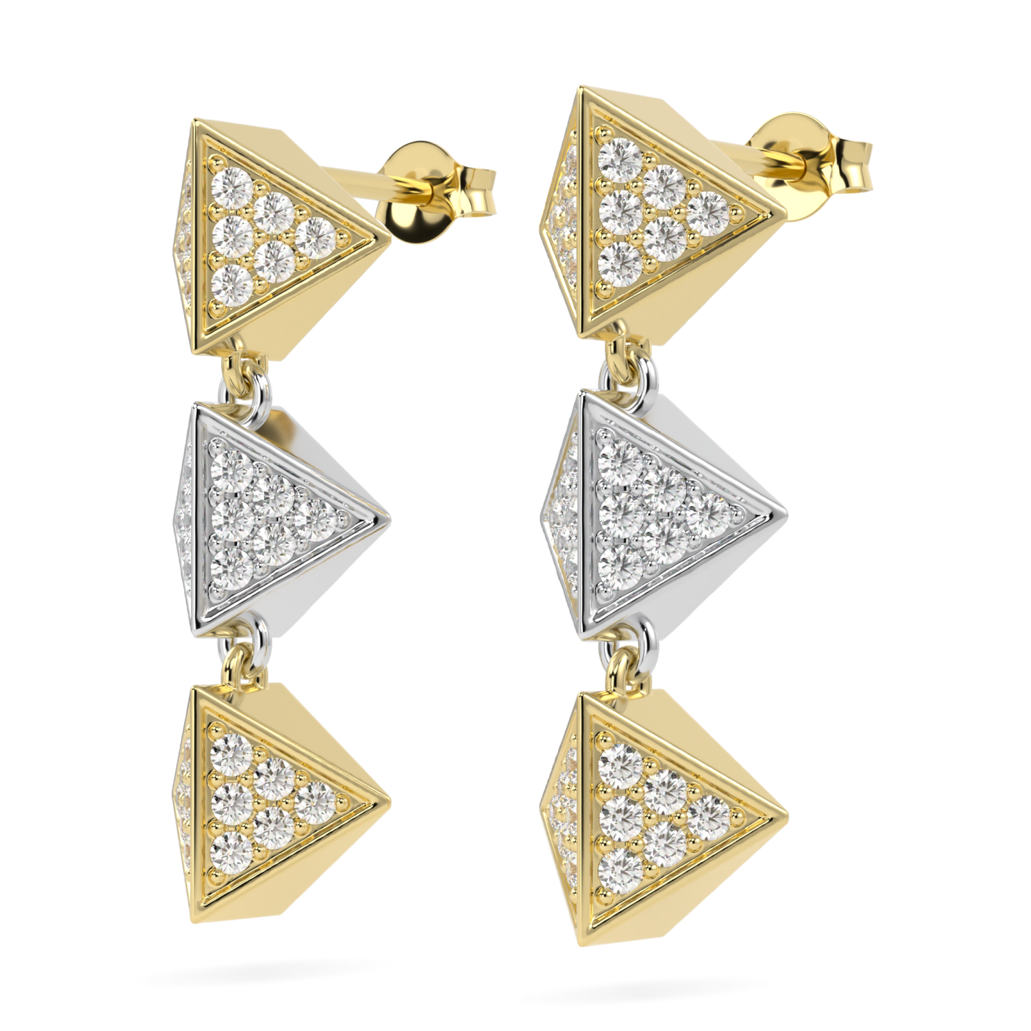 Origami Yellow And White Gold Diamond Trefoil Drop Earrings