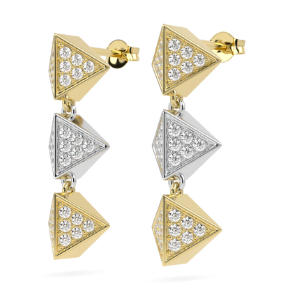 Origami Yellow And White Gold Diamond Trefoil Drop Earrings