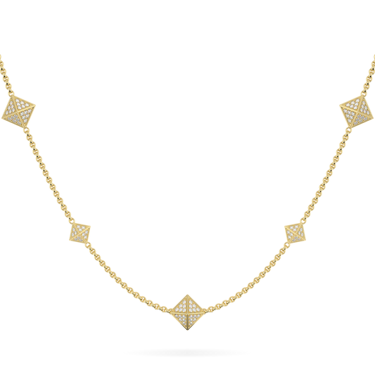 Origami Yellow Gold Diamond Trefoil Necklet