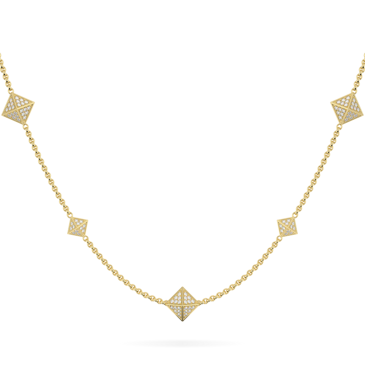 Origami Yellow Gold Diamond Trefoil Necklet