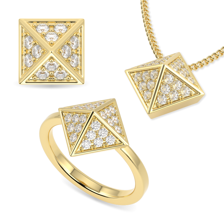 Origami Yellow Gold Ring, Pendant and Studs Set