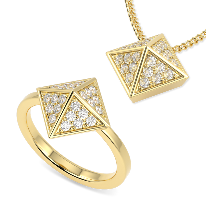 Origami Yellow Gold Pendant and Studs Set