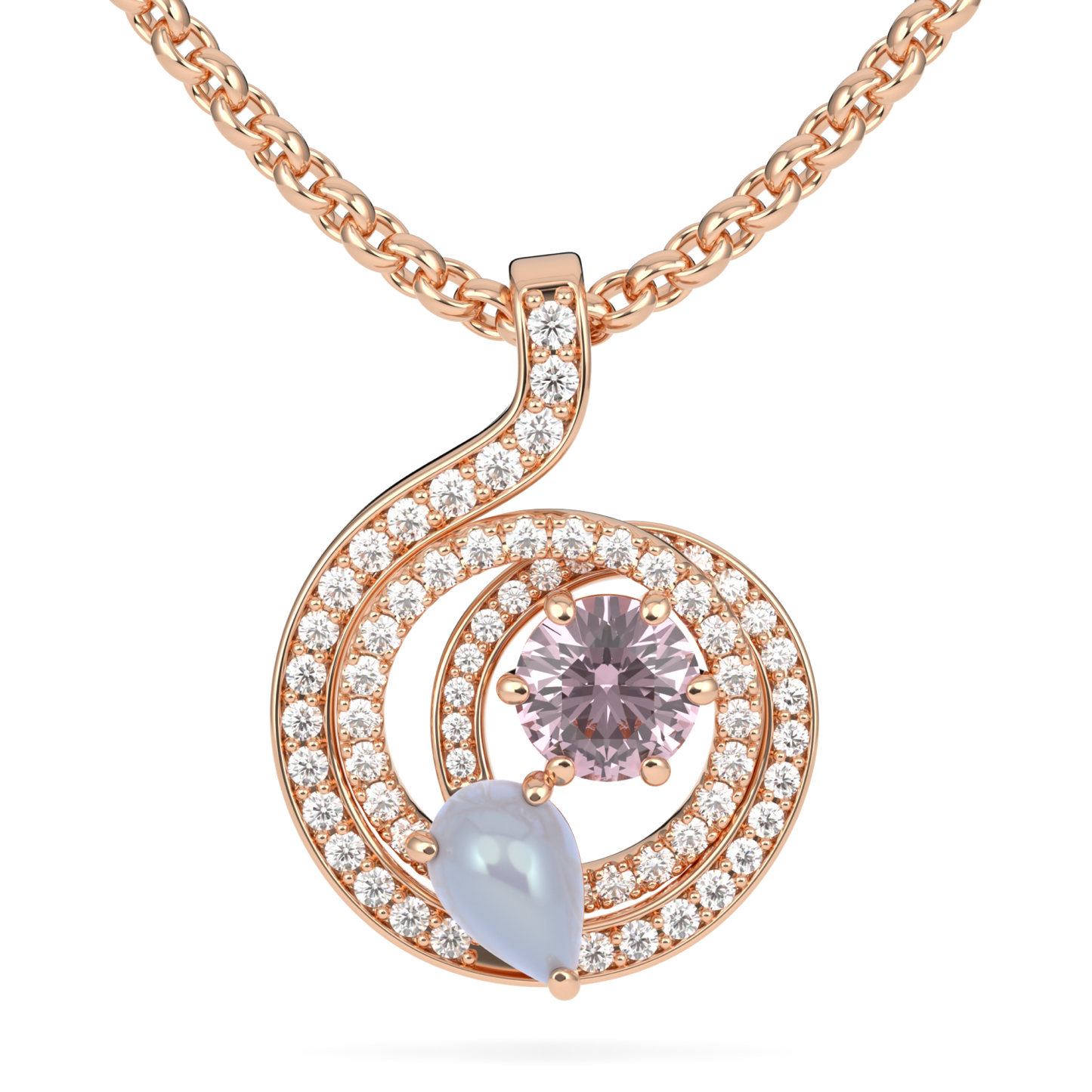 Serpentine Large Rose Gold Diamond Morganite Pendant