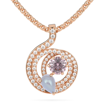 Serpentine Large Rose Gold Diamond Morganite Pendant