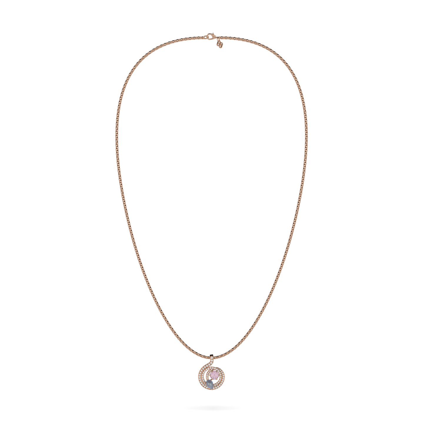 Serpentine Large Rose Gold Diamond Morganite Pendant