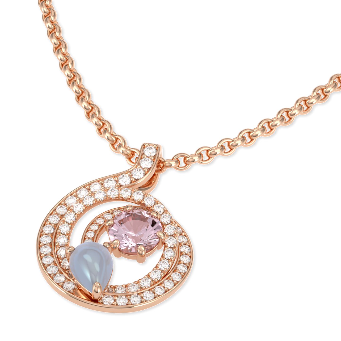 Serpentine Large Rose Gold Diamond Morganite Pendant