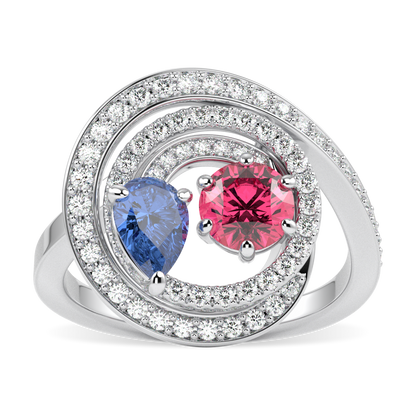 Serpentine Large White Gold Diamond Sapphire Tourmaline Ring