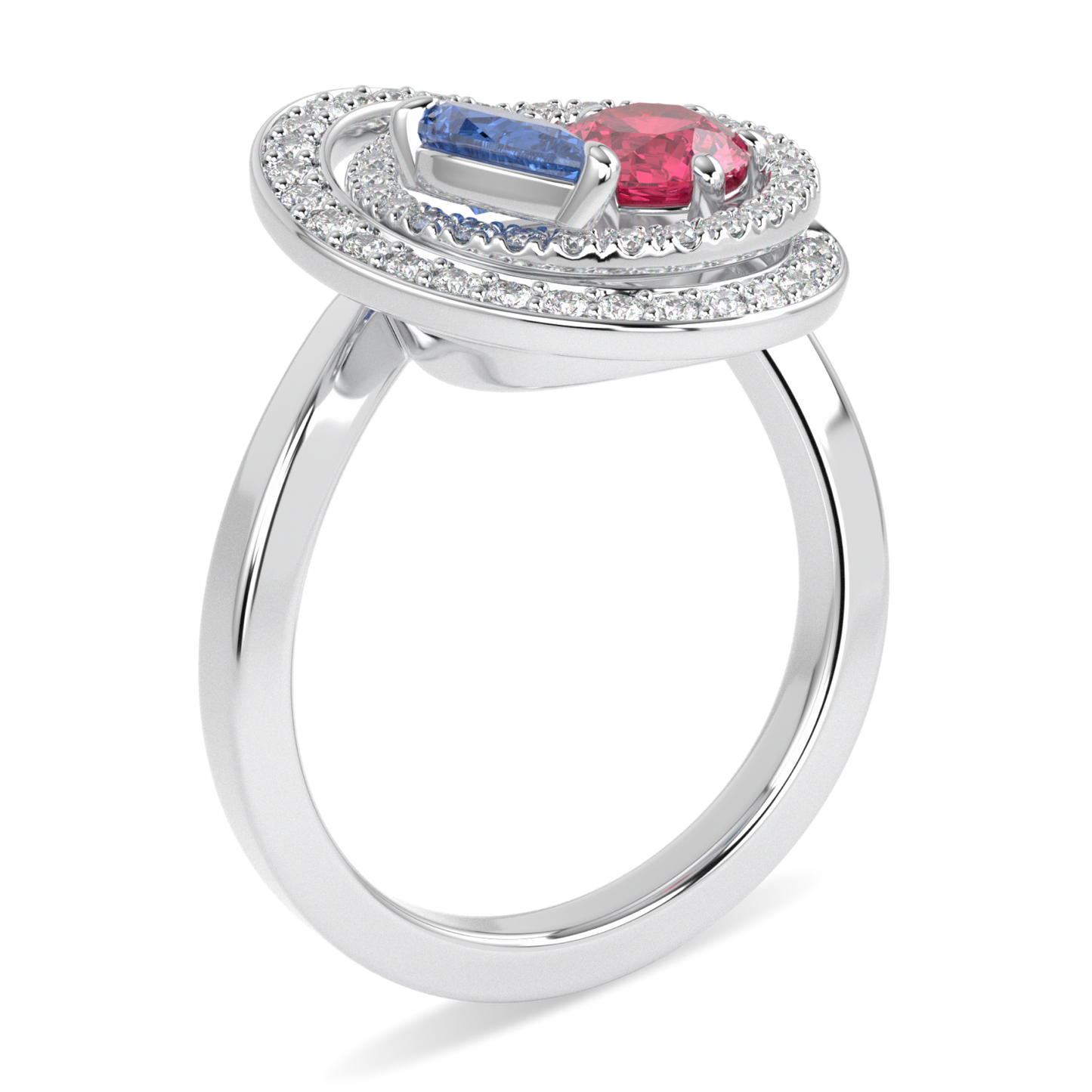 Serpentine Large White Gold Diamond Sapphire Tourmaline Ring