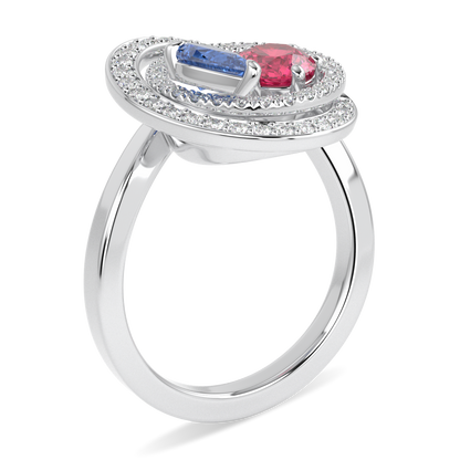 Serpentine Large White Gold Diamond Sapphire Tourmaline Ring