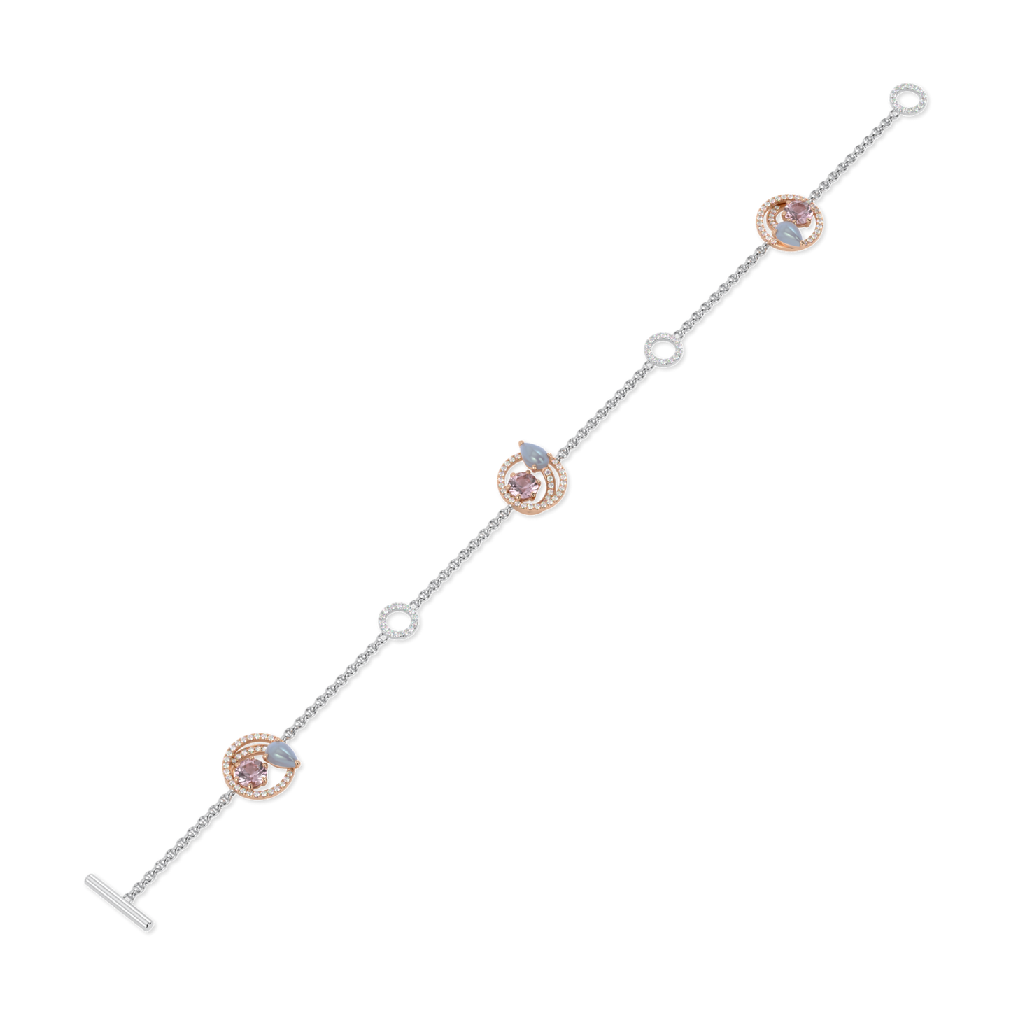 Serpentine Small Rose And White Gold Diamond Morganite Bracelet