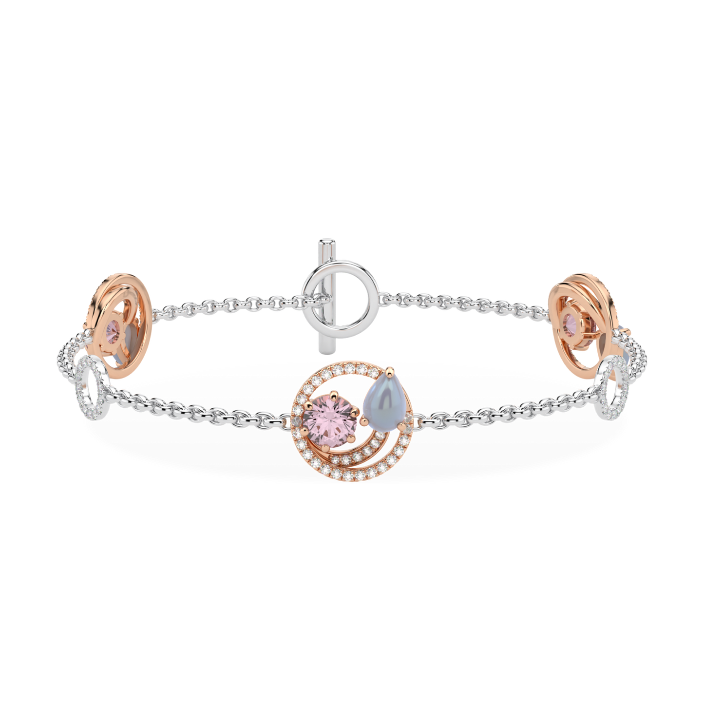 Serpentine Small Rose And White Gold Diamond Morganite Bracelet