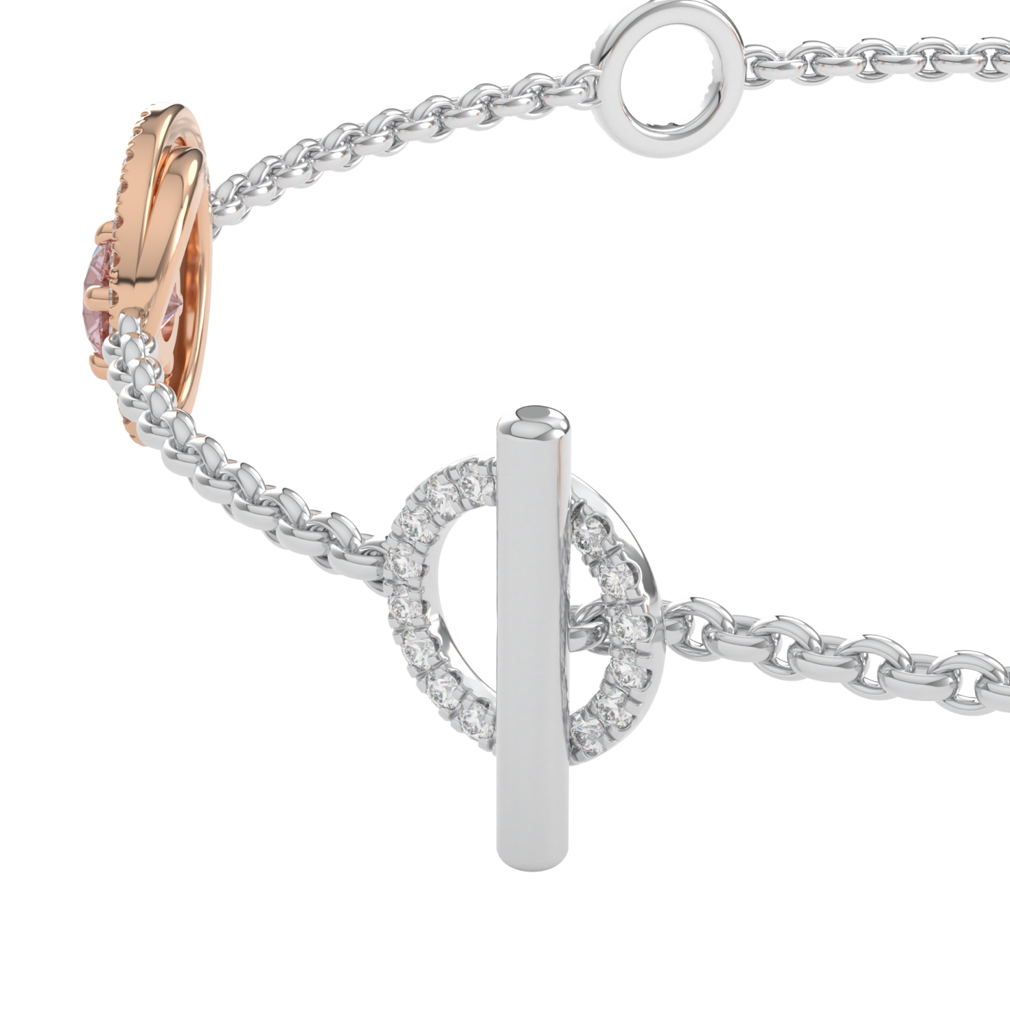 Serpentine Small Rose And White Gold Diamond Morganite Bracelet