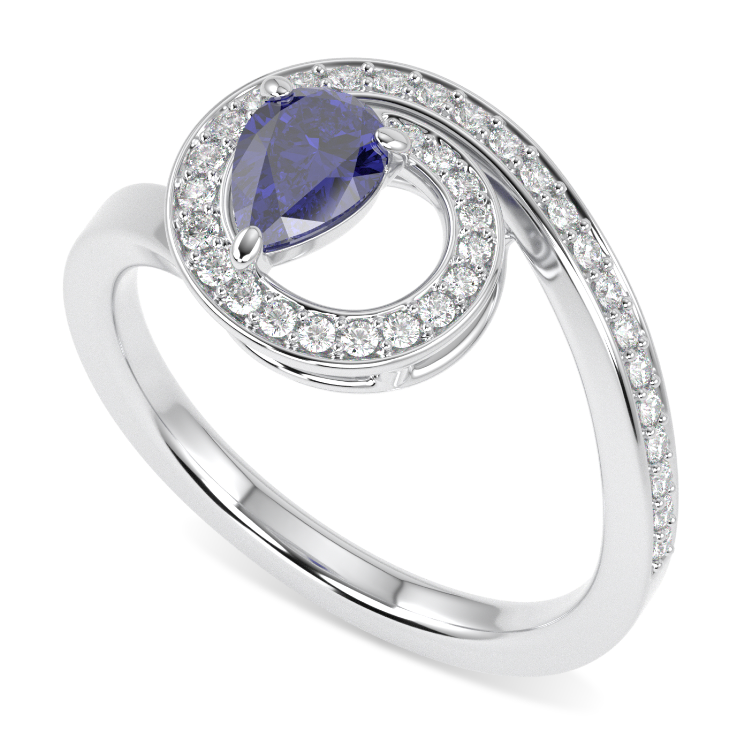 Serpentine Small White Gold Diamond Sapphire Ring