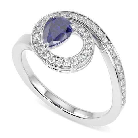 Serpentine Small White Gold Diamond Sapphire Ring