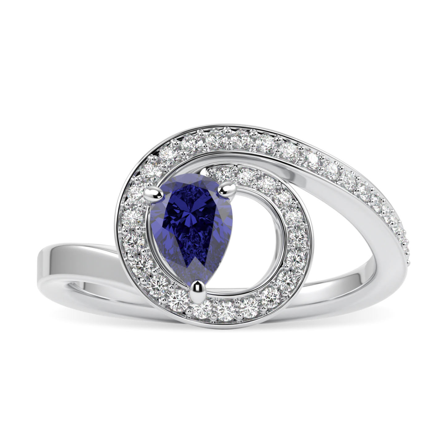 Serpentine Small White Gold Diamond Sapphire Ring