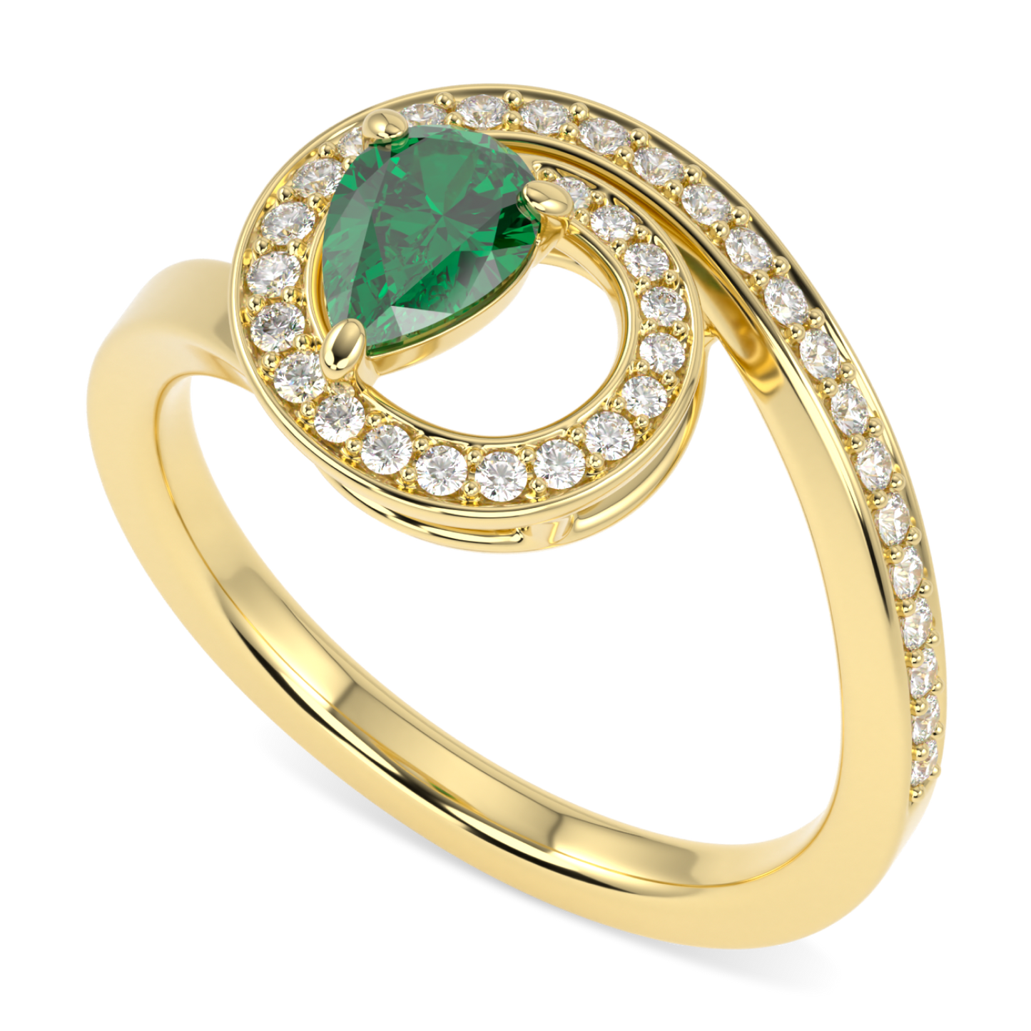 Serpentine Small Yellow Gold Diamond Green Tourmaline Ring