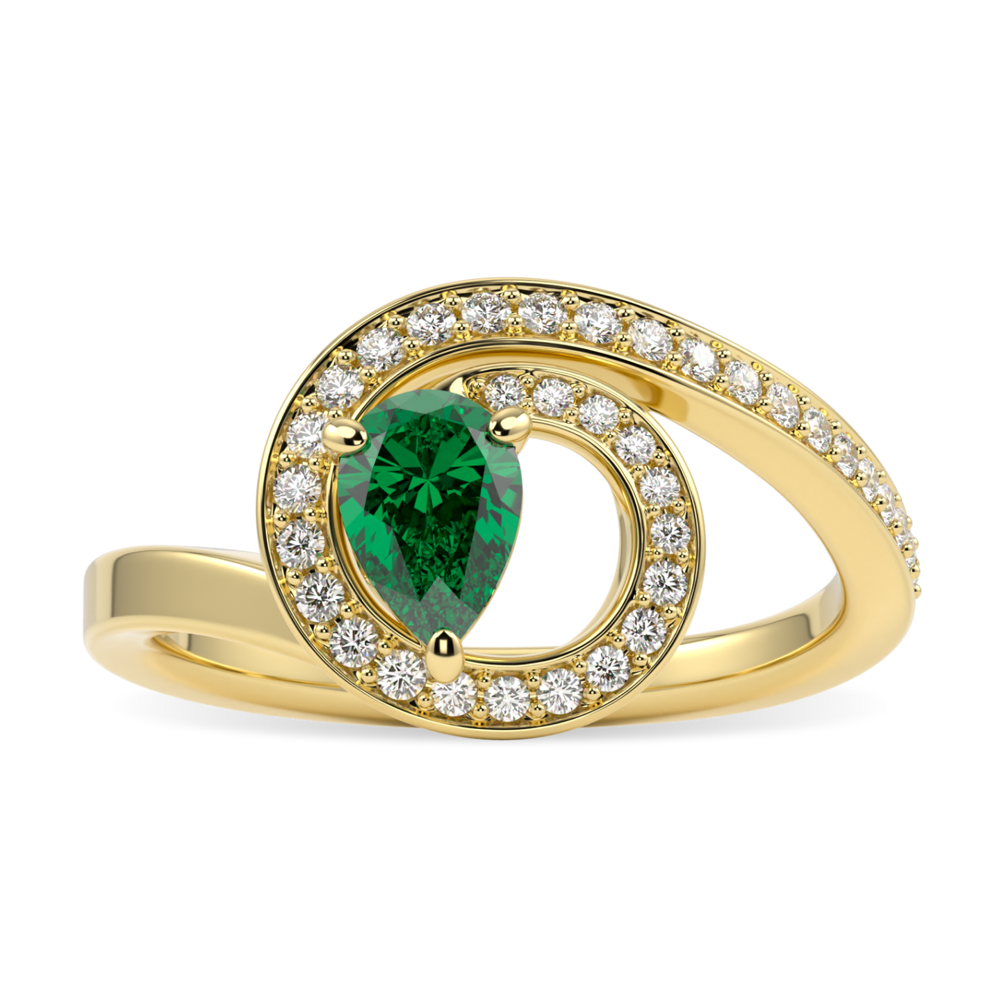 Serpentine Small Yellow Gold Diamond Green Tourmaline Ring