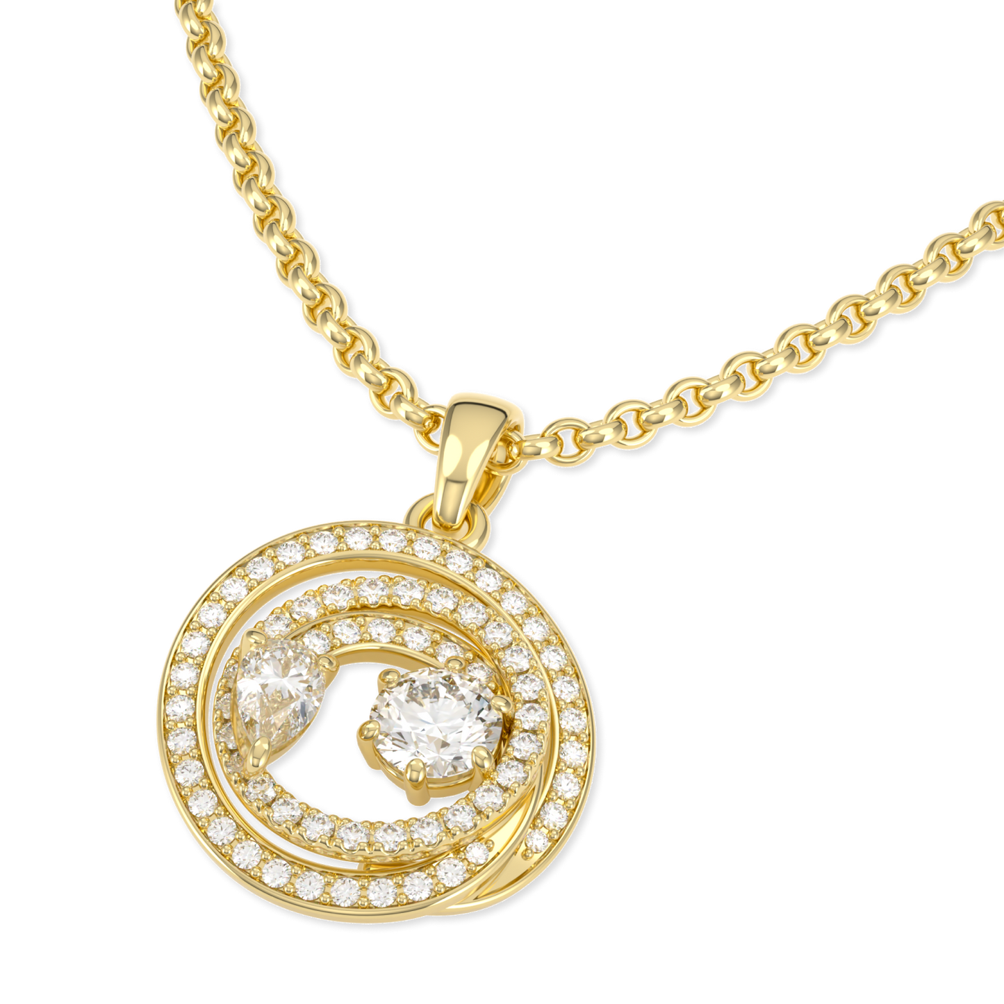 Serpentine Small Yellow Gold Diamond Pendant