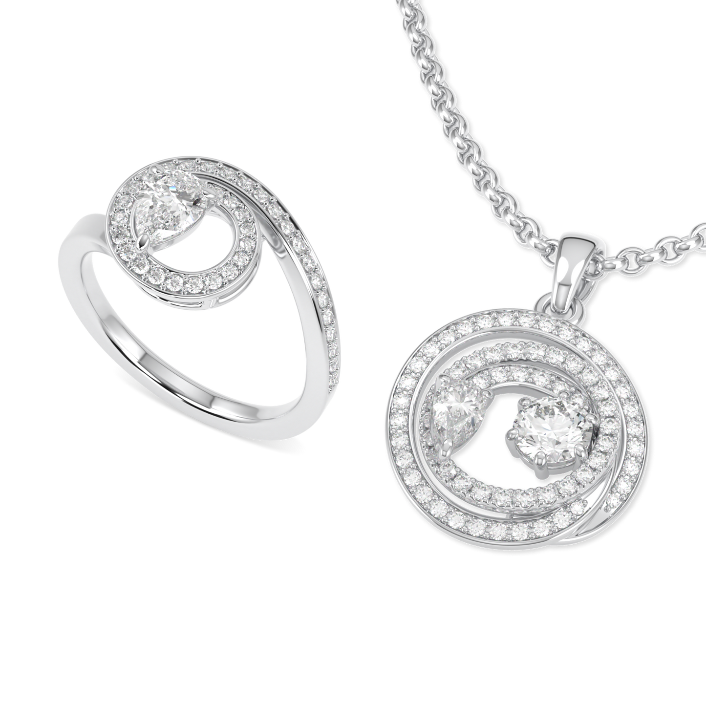 Serpentine White Gold Diamond Pendant and Ring Set