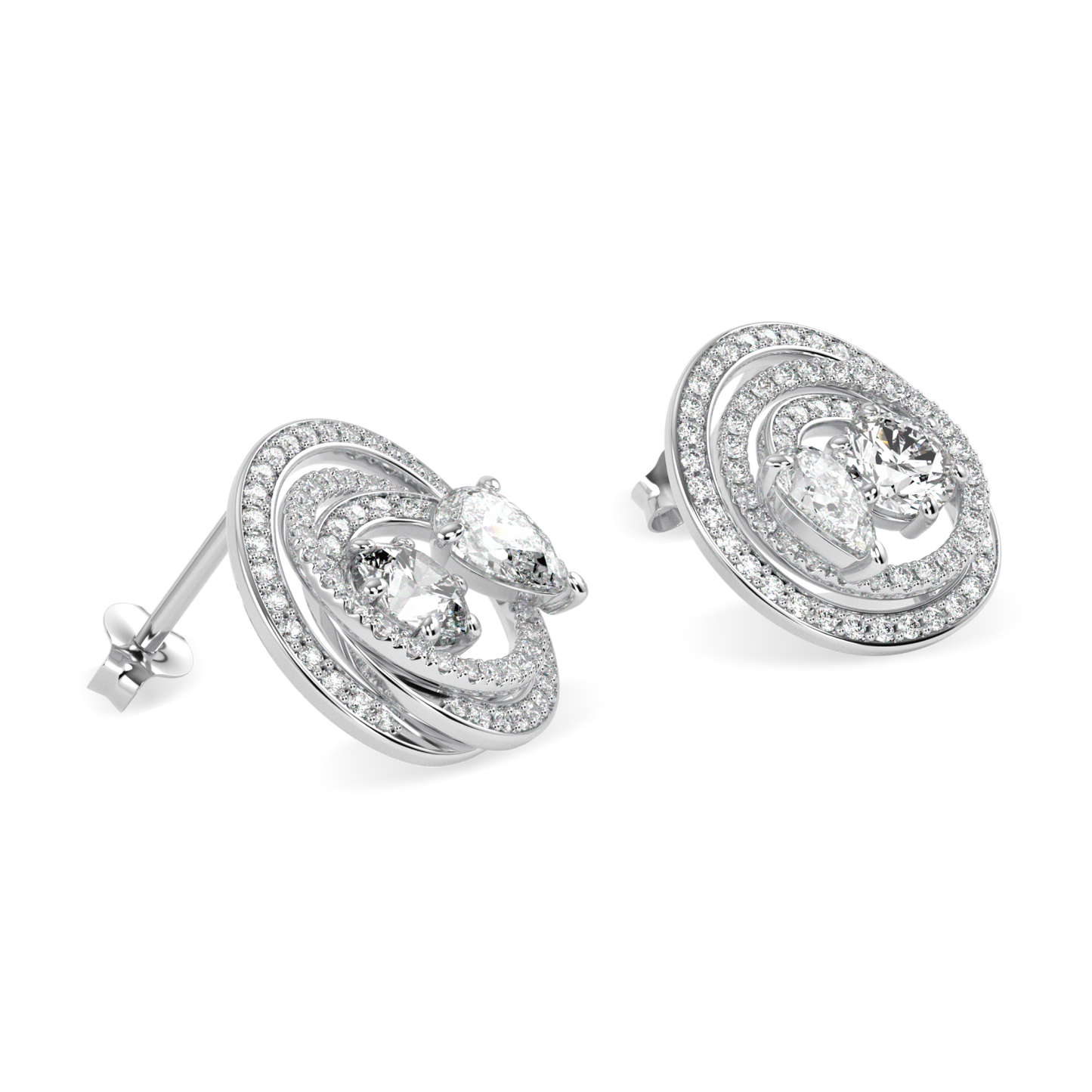 Serpentine White Gold Diamond Stud Earrings