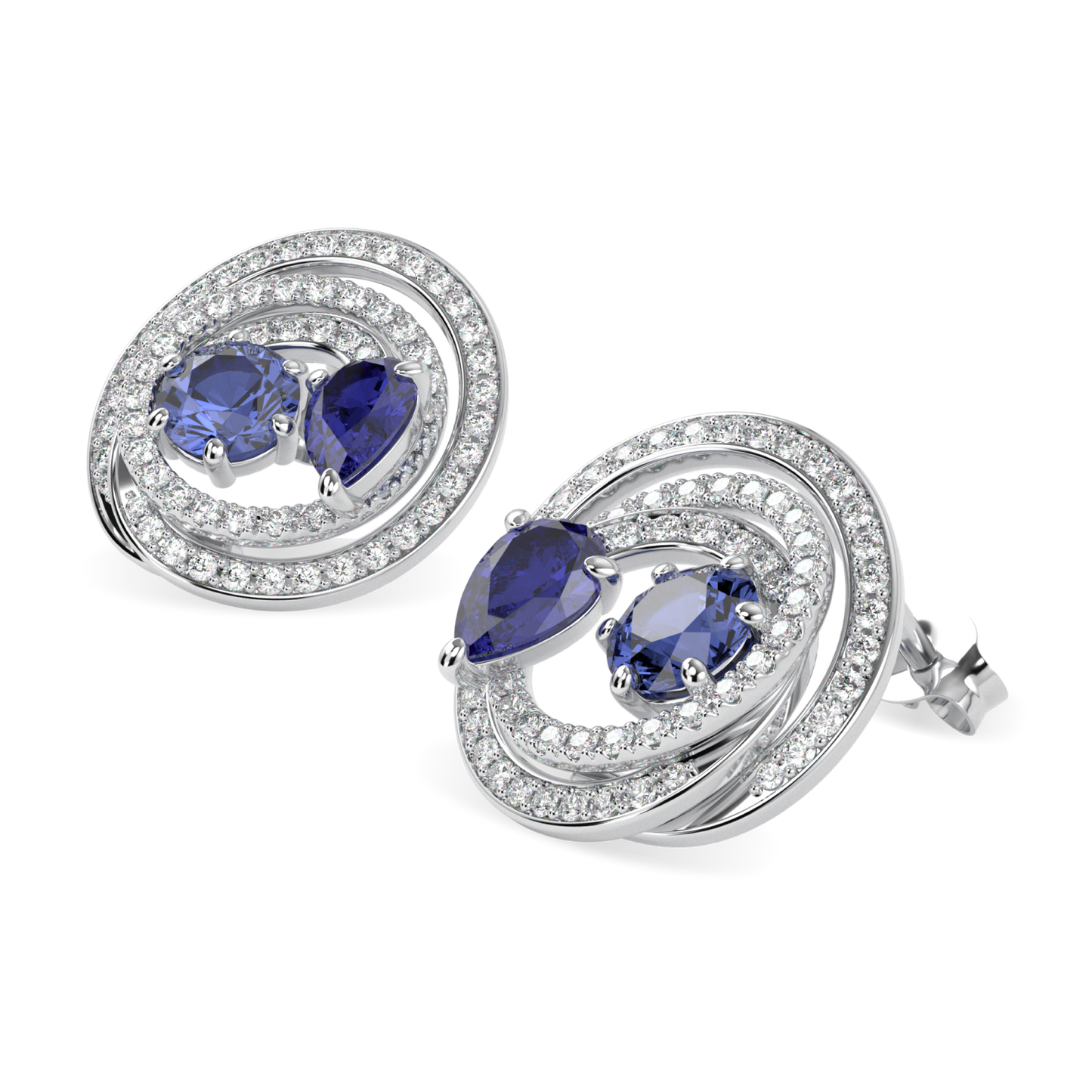 Serpentine White Gold Sapphire Diamond Stud Earrings