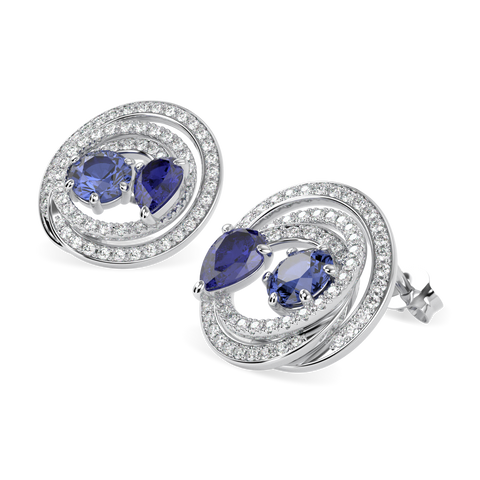 Serpentine White Gold Sapphire Diamond Stud Earrings