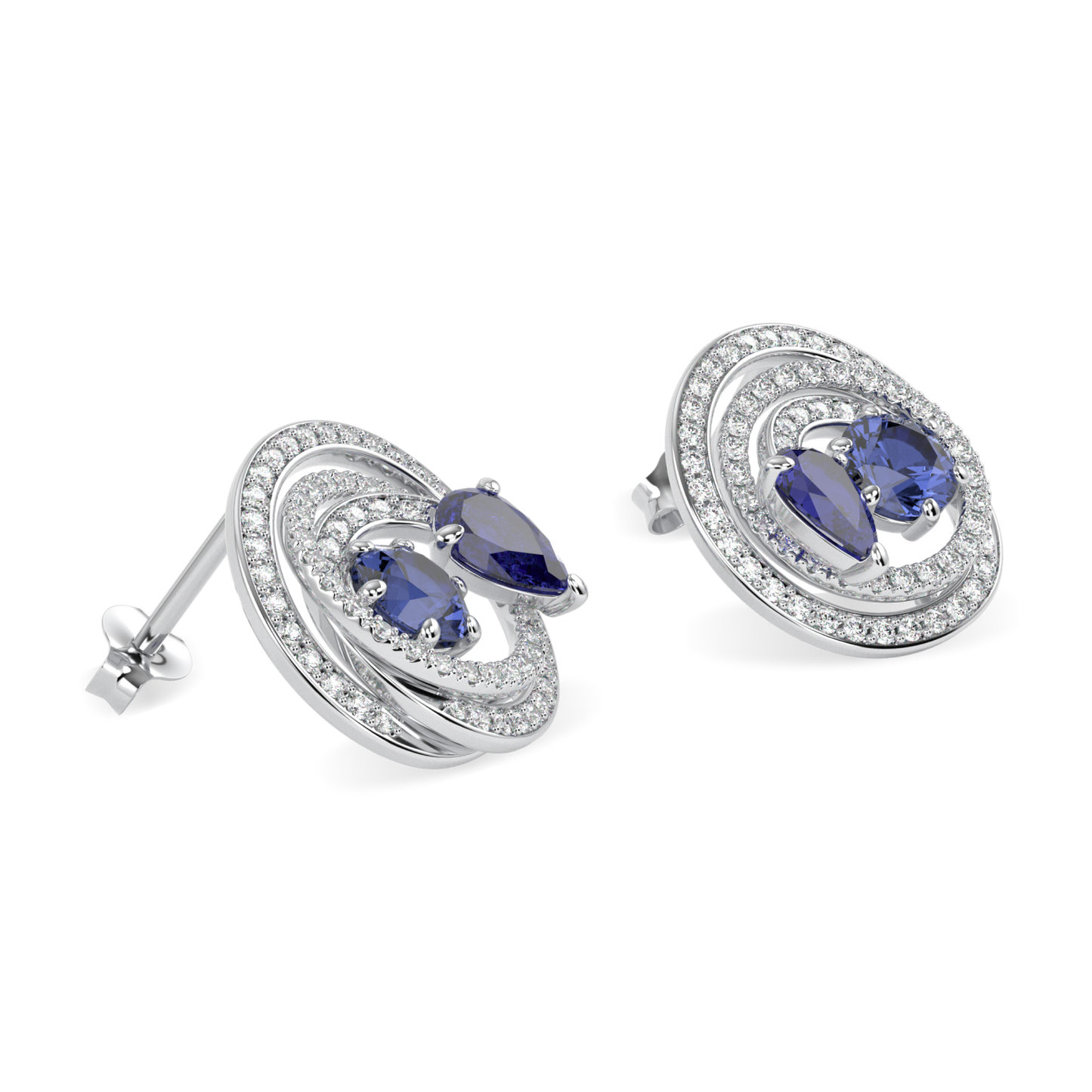 Serpentine White Gold Sapphire Diamond Stud Earrings