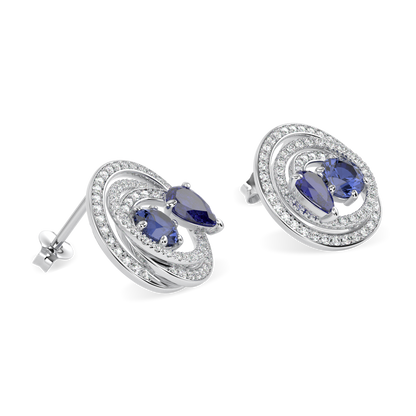 Serpentine White Gold Sapphire Diamond Stud Earrings